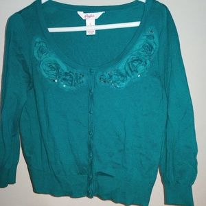 Teal Cardigan with Roses embellishments sequins